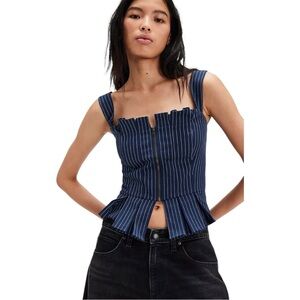 NWT Free People Hold You Close Navy Pinstripe Corset Top Boho Smocked‎ Size XS